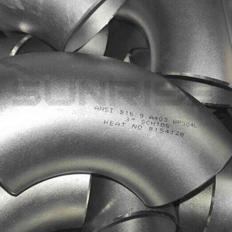 ASTM A403 WP304L Elbow 90 Deg LR, Size 3 Inch, Wall Thickness : Schedule 10S, Butt Weld End, Black Painting Surface Treatment,Standard ASME B16.9