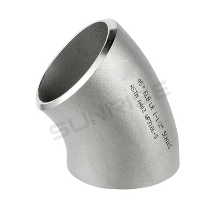ASTM A403 WP316 Elbow 45 Deg LR, Size 1 1/2 Inch, Wall Thickness : Schedule 10S, Butt Weld End,Standard ASME B16.9