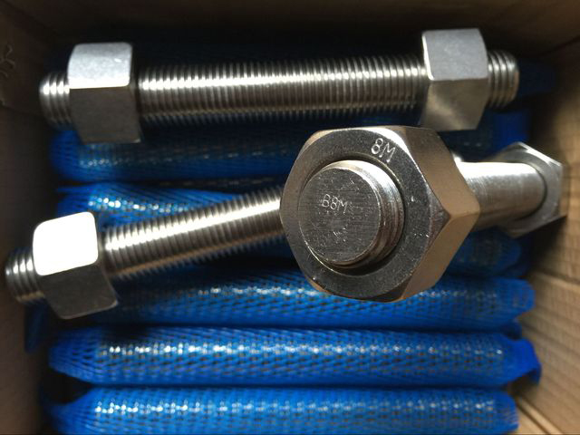 SS316 Stud Bolt 1 3/4” x 120mm with 2 Heavy Nuts A194 8M and 2 washer ASME B18.31.2