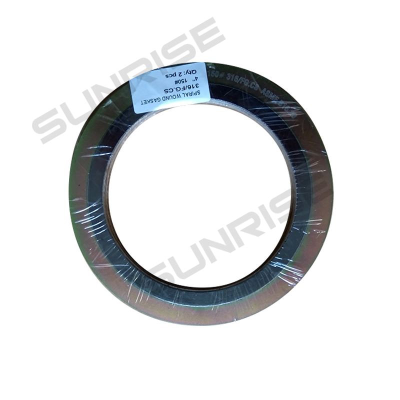Stainless Steel 316 Spiral Wound Gasket, Size 4 inch, Pressure: CL150; Carbon Steel Out Ring and SS316 Inner Ring with Graphite; RF Flange, ASME B16.20