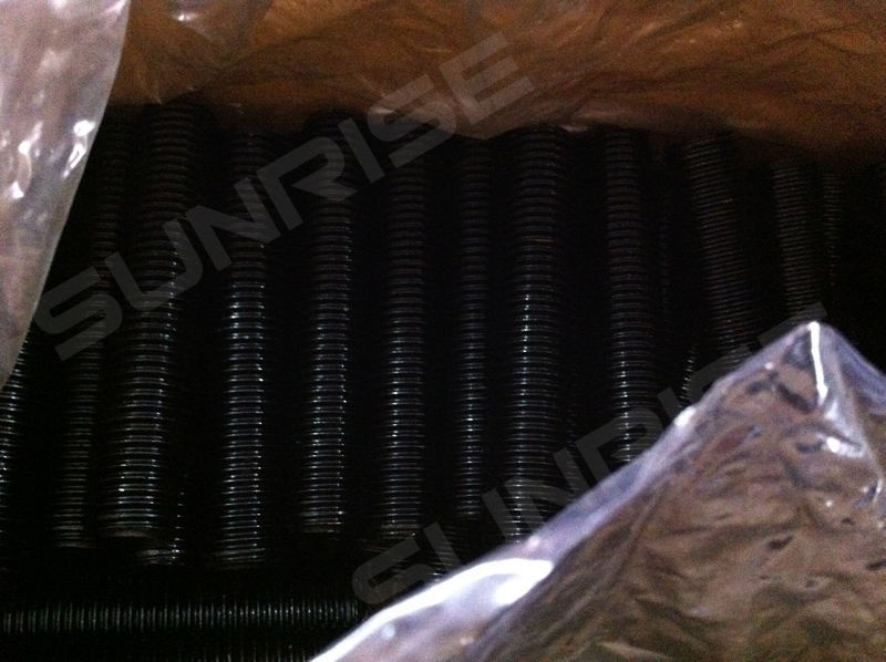 Black Coated Full Thread Stud Bolts,Size 7/8in, UNC 165 mm Long, ASTM A193 B7, 2 Grade A194 2H Hex Nuts