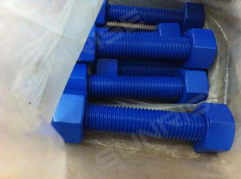 TEFLON Coated Full Thread Stud Bolts,Size 2 3/4in, UNC 650mm Long, ASTM A193 B7, 2 Grade ASTM A194 2H Hex Nuts