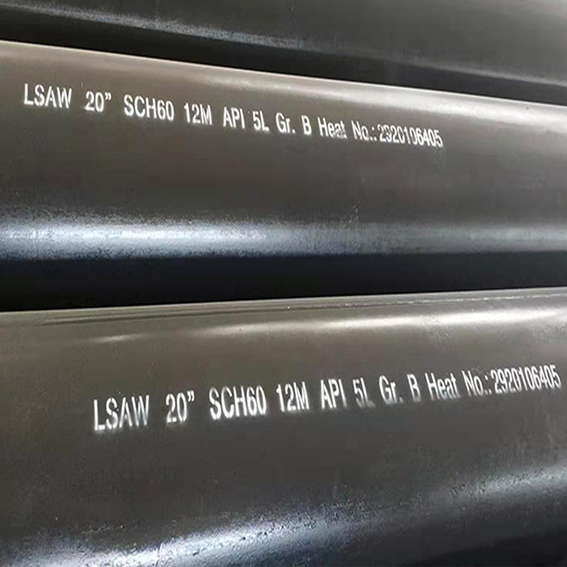 Carbon Steel Black Longitudinally Submerged Arc Welding Pipe, Size 20in Wall thickness SCH 60, ASTM API 5L GR.B, Length 12m, Standard:ANSI B36.10