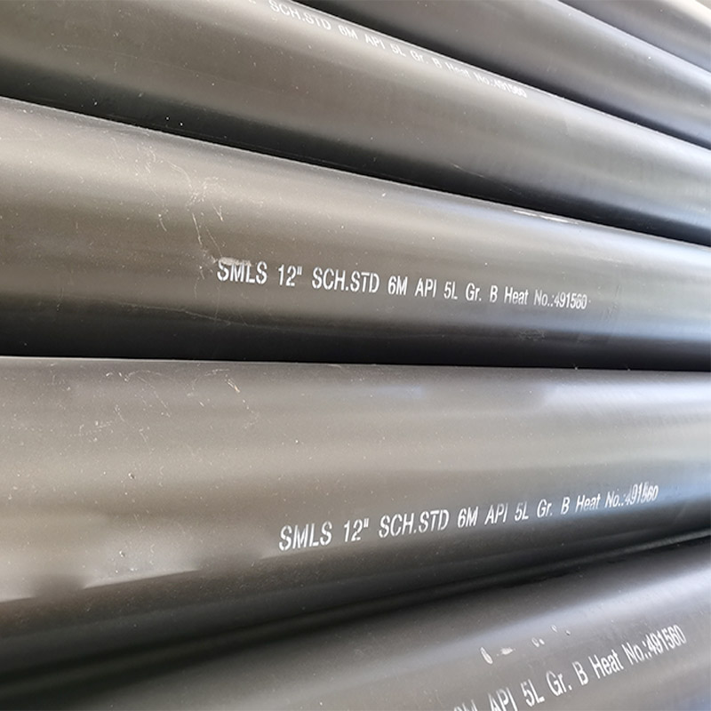 Seamless Pipe, Carbon Steel, Size 12inch, Wall thickness SCH STD, ASTM API 5L GR.B, Length 6m, Standard:ANSI B36.10