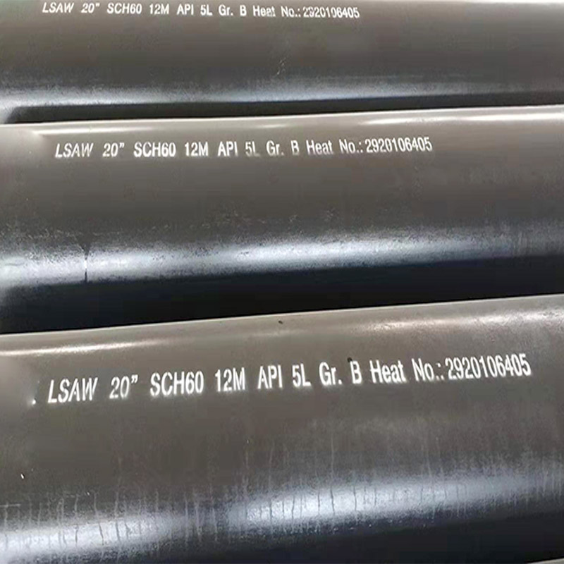 Longitudinally Submerged Arc Welding Carbon Steel Black Pipe, Size 20 in ,Wall thickness SCH 60, ASTM API 5L GR.B, Length 6m, Standard:ANSI B36.10