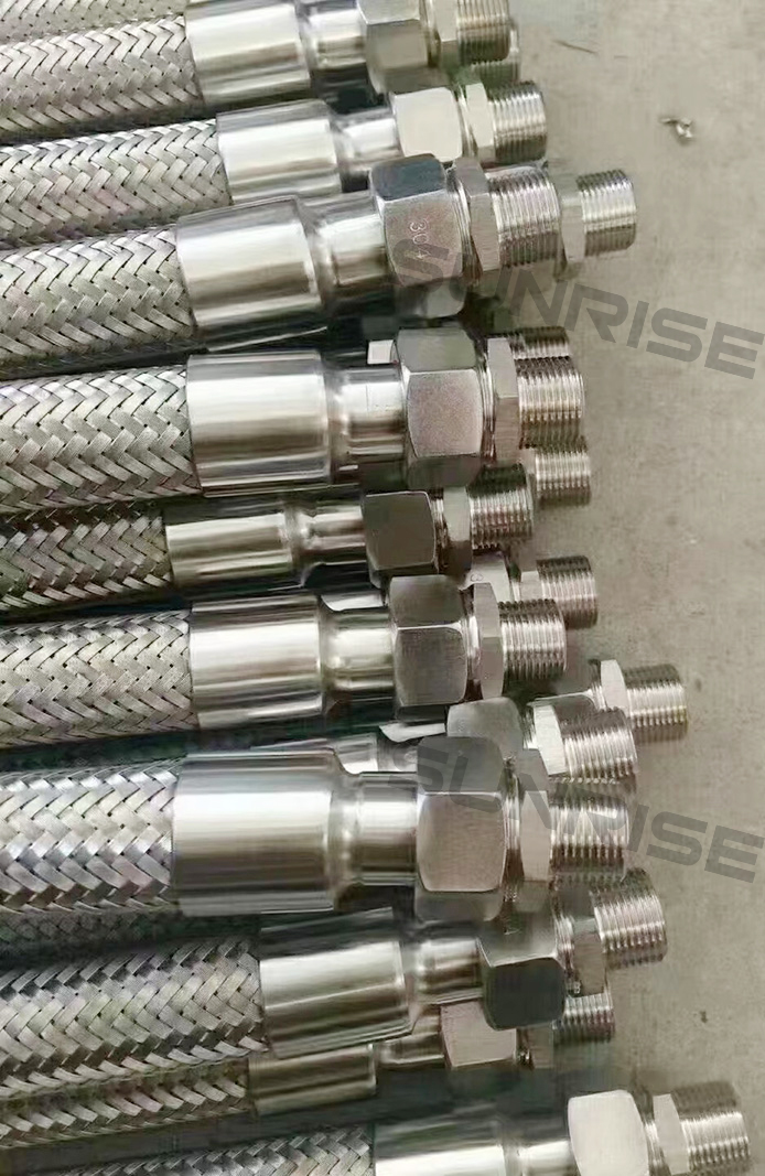High temperature resistance wire buckle metal hose, Flange Connect , Size DN 20, Pressure: PN16, NPT End, Length: 1000mm